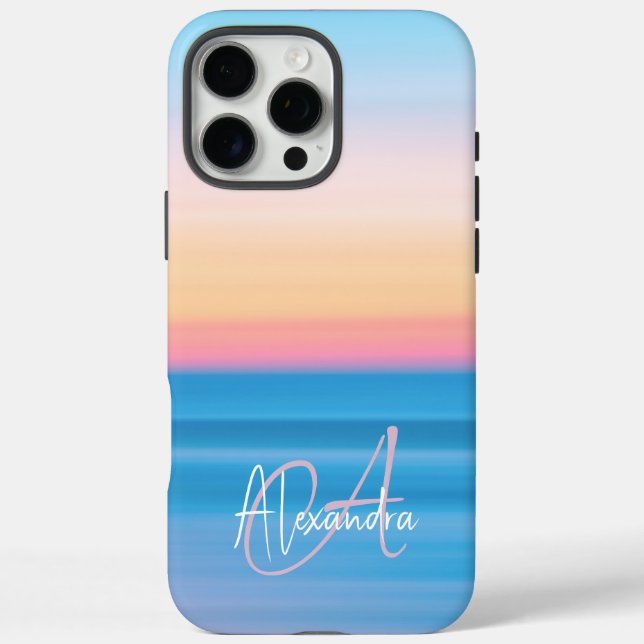 Monogrammed Pastel Ocean Sunset Feminine Custom Case-Mate iPhone Case (Back)