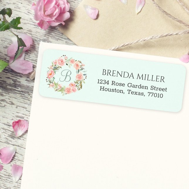 Monogrammed Pastel Pink Flower Return Address (In situ envelope)