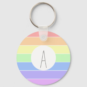 Monogrammed Pastel Rainbow Colorful Stripes Key Ring