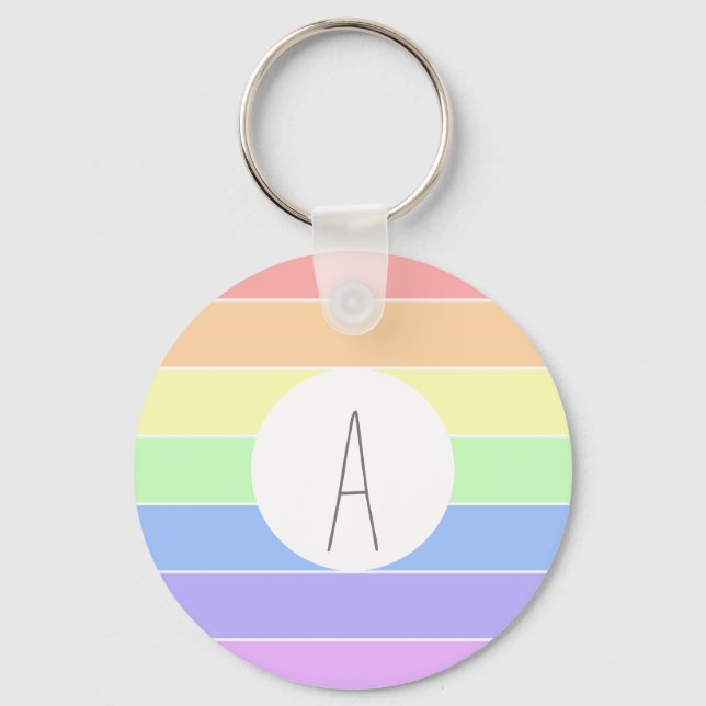 Monogrammed Pastel Rainbow Colorful Stripes Key Ring (Front)