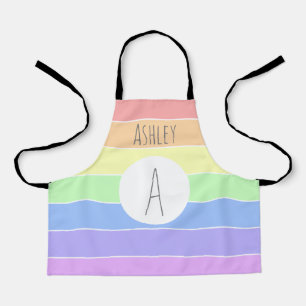 Monogrammed Pastel Rainbow Colourful Stripes  Apron