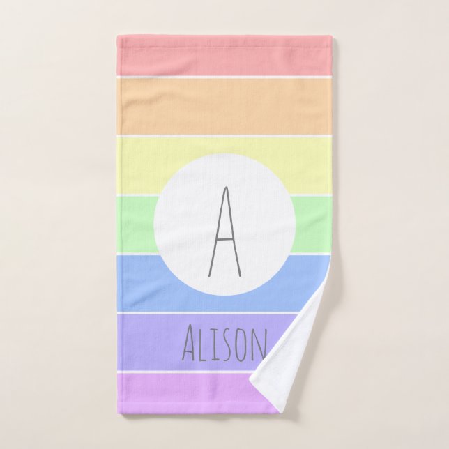 Monogrammed Pastel Rainbow Colourful Stripes Bath Towel Set (Hand Towel)