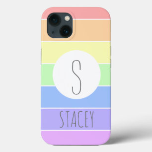 Monogrammed Pastel Rainbow Colourful Stripes iPhone 13 Case