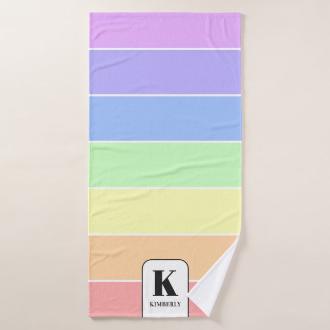 Monogrammed Pastel Rainbow Colourful Stripes Moder Bath Towel Set (Bath Towel)