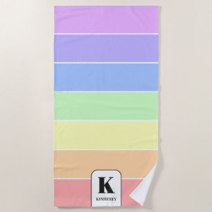 Monogrammed Pastel Rainbow Colourful Stripes Moder Beach Towel
