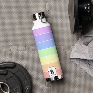 Monogrammed Pastel Rainbow Colourful Stripes Moder Water Bottle