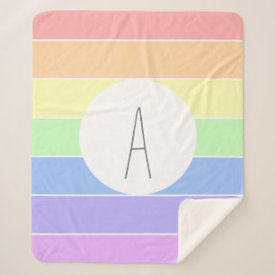 Monogrammed Pastel Rainbow Colourful Stripes  Sherpa Blanket