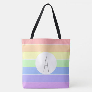 Monogrammed Pastel Rainbow Colourful Stripes Tote Bag