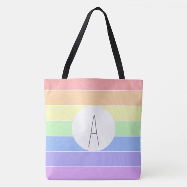 Monogrammed Pastel Rainbow Colourful Stripes  Tote Bag (Front)