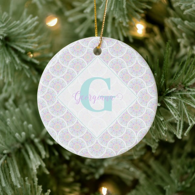 Monogrammed Pastel Rainbow Sundae Mandala Art Deco Ceramic Tree Decoration (Tree)
