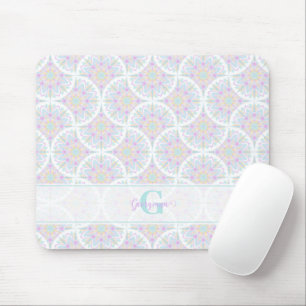 Monogrammed Pastel Rainbow Sundae Mandala Art Deco Mouse Mat