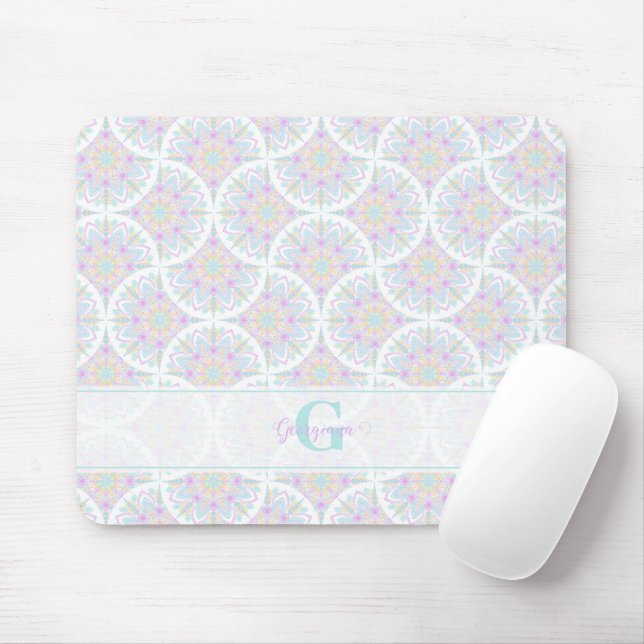 Monogrammed Pastel Rainbow Sundae Mandala Art Deco Mouse Mat (With Mouse)