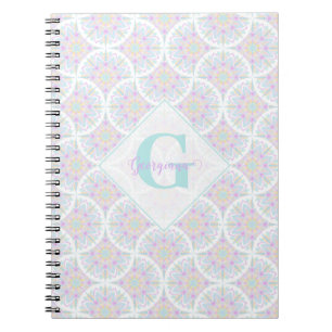 Monogrammed Pastel Rainbow Sundae Mandala Art Deco Notebook