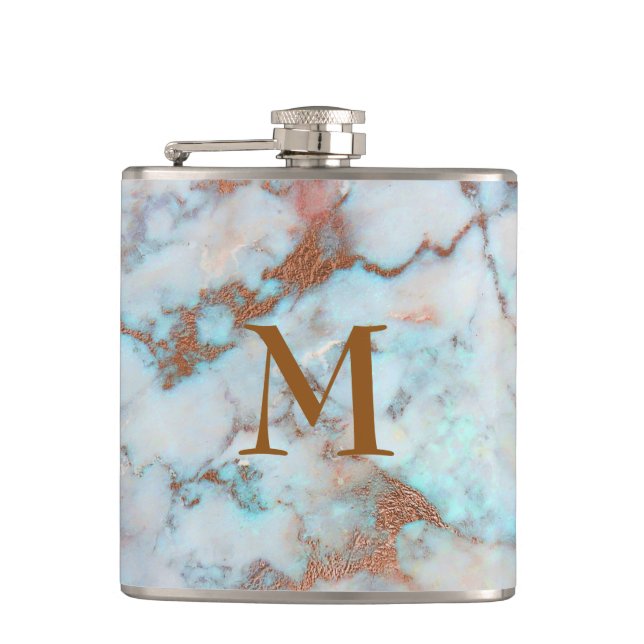 Monogrammed Pastel Tones Marble Stone Hip Flask (Front)