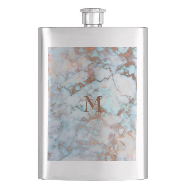 Monogrammed Pastel Tones Marble Stone Hip Flask (Front)