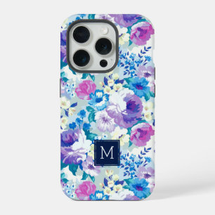 Monogrammed Pastel Watercolors Flowers Pattern iPhone 15 Pro Case