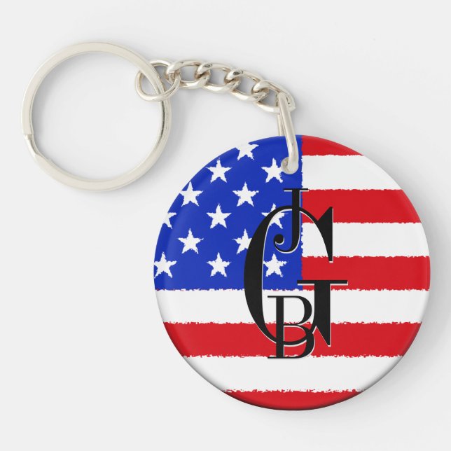 Monogrammed Patriotic American Flag Key Ring (Front)