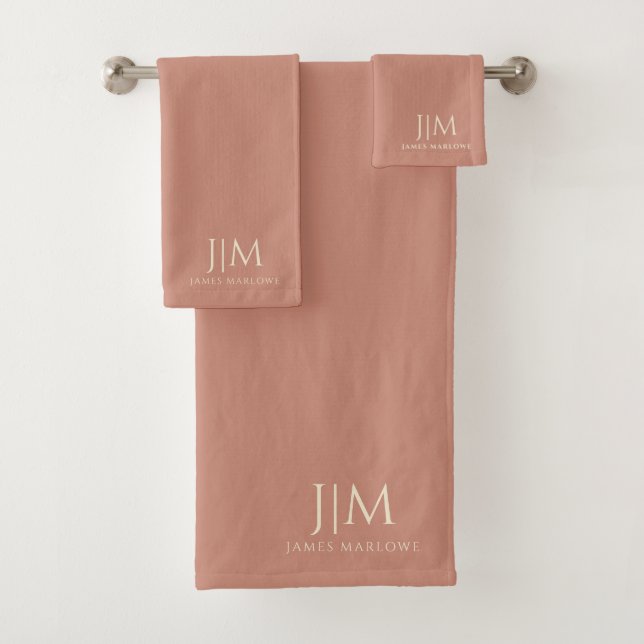 Monogrammed Peach Pink Bath Towel Set (Insitu)