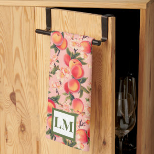 Monogrammed Peachy Watercolor Bliss, Peach Themed  Tea Towel
