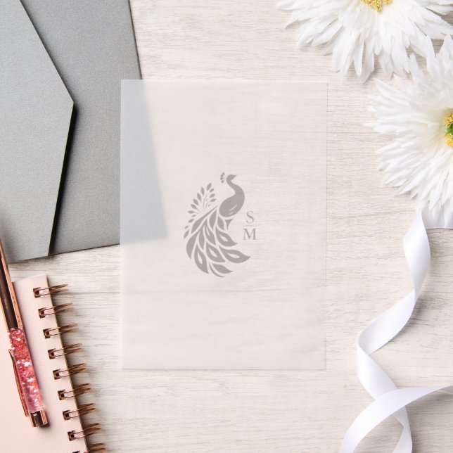 Monogrammed Peacock  Vellum Invitations (Wedding)