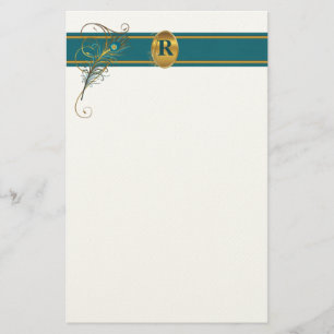 Monogrammed Peacock Wedding in Teal and Gold Stationery