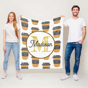 Monogrammed personalise fleece blanket coffee