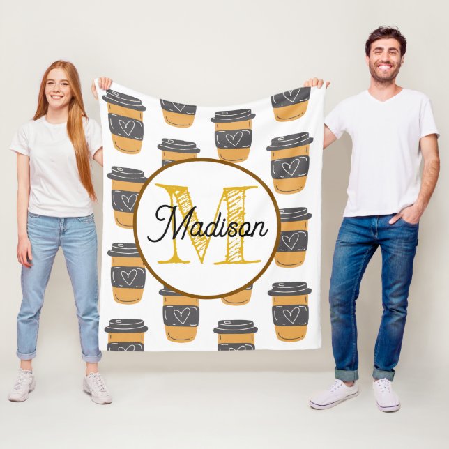 Monogrammed personalise fleece blanket coffee (In Situ)
