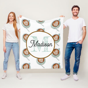 Monogrammed personalise fleece blanket coffee