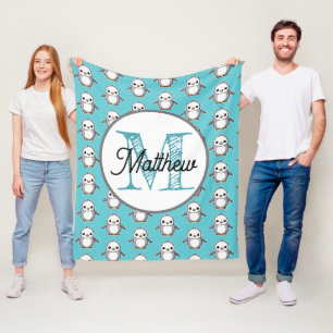 Monogrammed personalise fleece blanket penguin