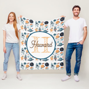 Monogrammed personalised astronaut fleece blanket