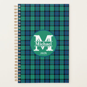 Monogrammed Personalised Blue and Green Plaid Planner