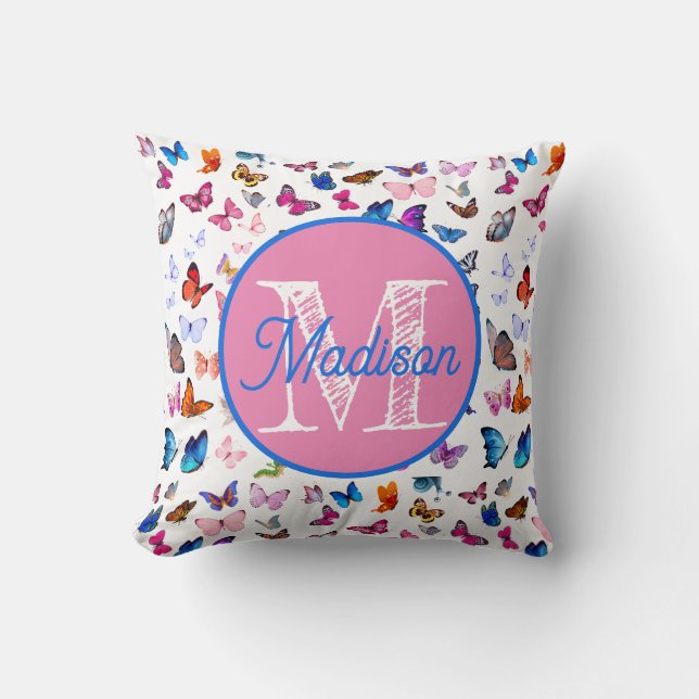 Monogrammed personalised butterfly pillow (Front)