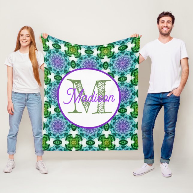 Monogrammed personalised cute cats fleece blanket (In Situ)