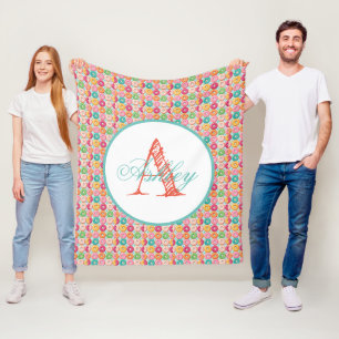 Monogrammed personalised doughnuts fleece blanket