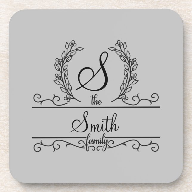Monogrammed Personalised Family Name Coaster (Front)