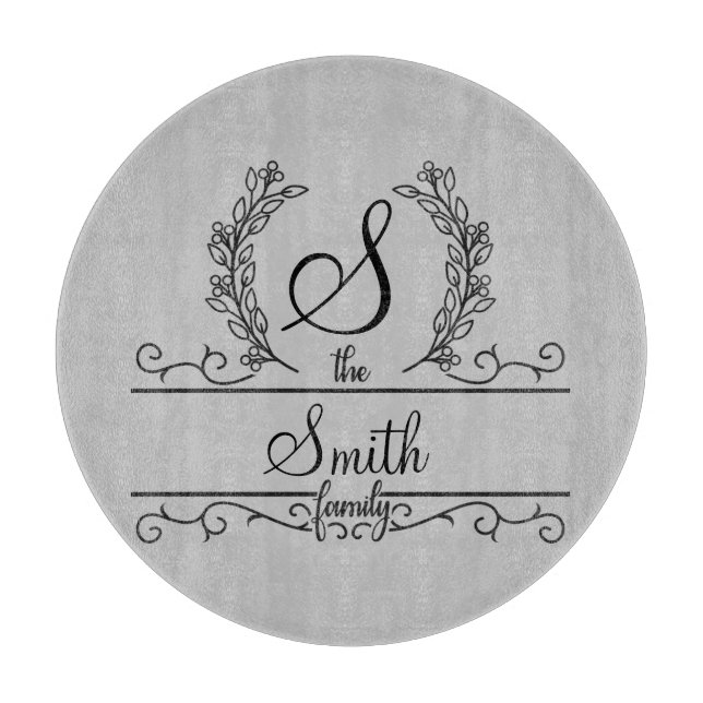 Monogrammed Personalised Family Name Cutting Board (Front)