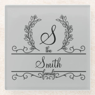 Monogrammed Personalised Family Name Glass Coaster