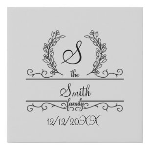 Monogrammed Personalised Family Name Script leaves Faux Canvas Print