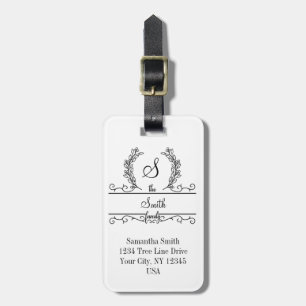 Monogrammed Personalised Family Name Script Leaves Luggage Tag