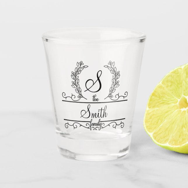 Monogrammed Personalised Family Name  Shot Glass (Front)