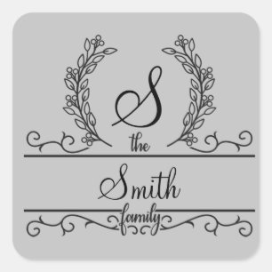 Monogrammed Personalised Family Name  Square Sticker