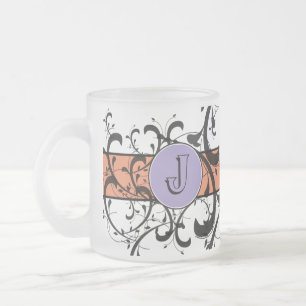 Monogrammed Personalised Fancy Flourish Frosted Glass Coffee Mug