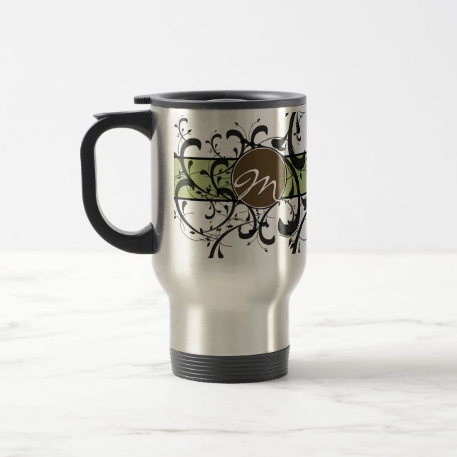 Monogrammed Personalised Fancy Flourish Travel Mug (Left)