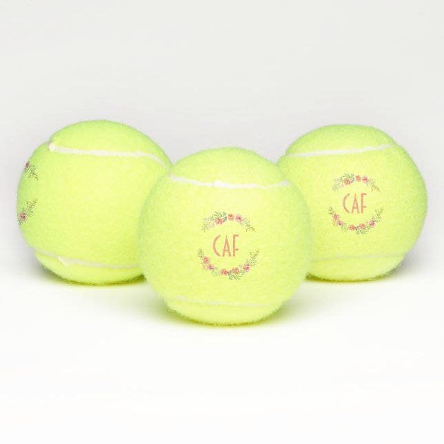 Monogrammed Personalised Floral Wreath Tennis Balls (Multi)