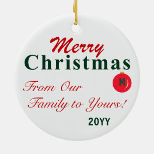 Monogrammed Personalised Red Green Merry Christmas Ceramic Tree Decoration
