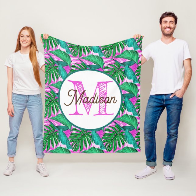 Monogrammed personalised tropical fleece blanket (In Situ)
