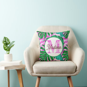 Monogrammed personalised tropical pillow