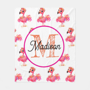 Monogrammed personalize flamingo fleece blanket