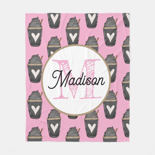 Monogrammed personalize fleece blanket coffee (Front)