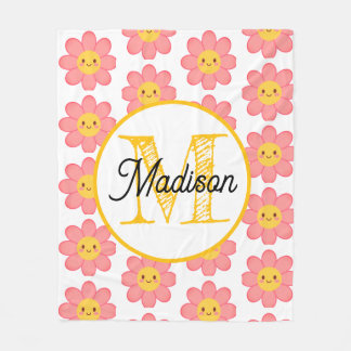Monogrammed personalize flower fleece blanket
